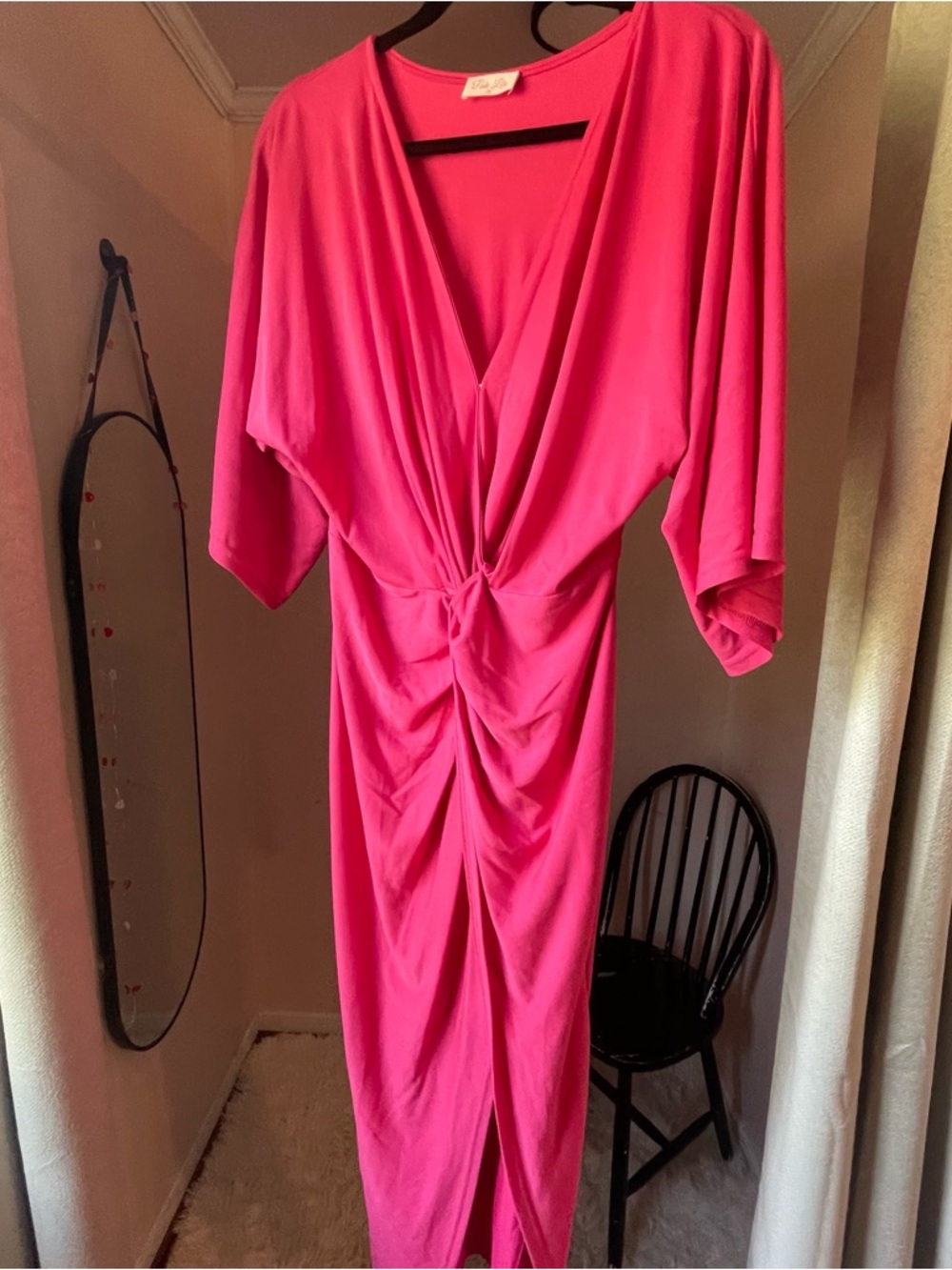 Pink Lily Bright Hot Pink Twist-Front Midi Dress